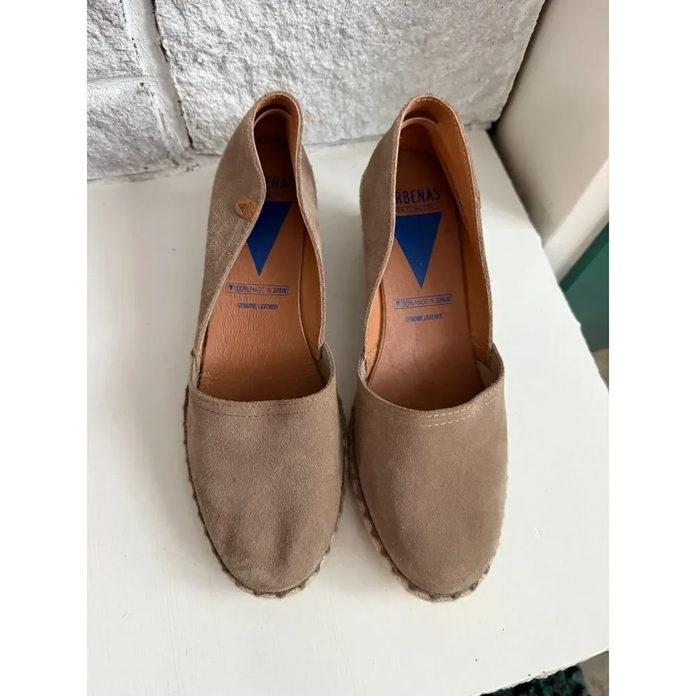 Verbenas Made in Spain Mamen Wedge Espadrilles in Stone Suede Womens 39/US7.5